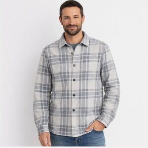 Vuori Shacket Range Shirt Jacket Plaid Gray Cotton Lined Button Up